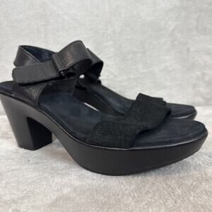 Munro Sandals Platform 7.5 Black Leather Willa Block Heels Comfort Ankle Strap